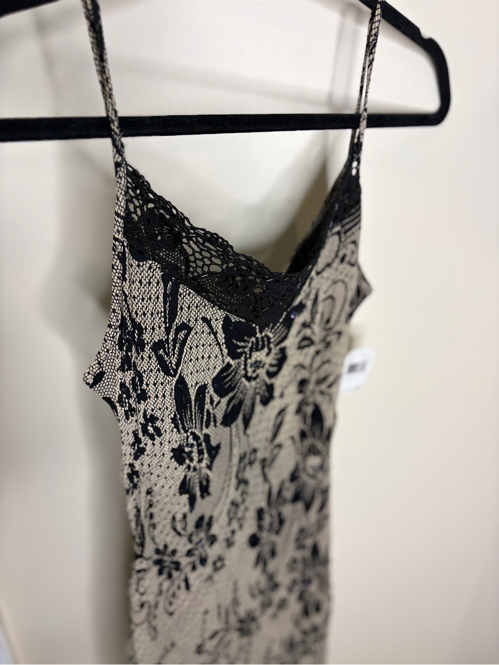 VTG Y2K Majick Black & Cream Floral Lace-Trim Maxi Dress #1139